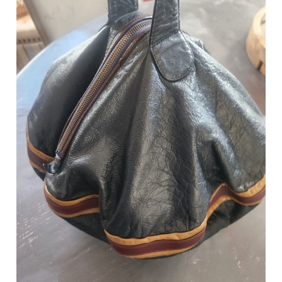 VINTAGE RARE 1970S B BARON BLUE Genuine Leather Handbag Women ROUND HIPPY BLUE - Picture 12 of 16